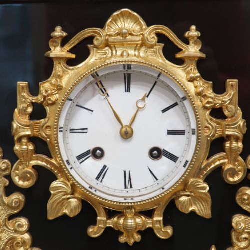 FRENCH ROCOCO STYLE SLATE BRONZE MANTEL CLOCK BY JAPY FRERES - ADDITIONAL PHOTO 1