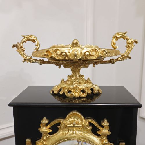 FRENCH ROCOCO STYLE SLATE BRONZE MANTEL CLOCK BY JAPY FRERES - ADDITIONAL PHOTO 5