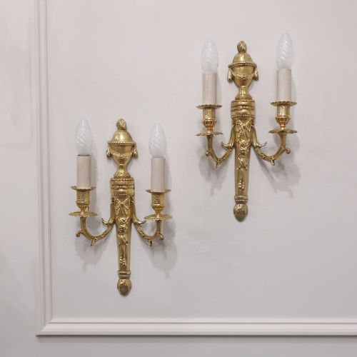 Pair of French Gilt Bronze Twin Arm Wall Lights by Casier