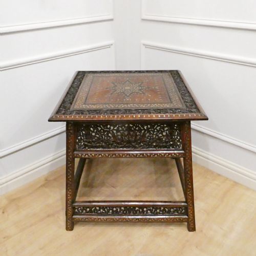 Late 19th Century Hoshiarpur Brass Inlaid Square Side Table
