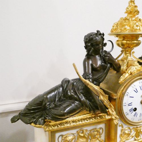 fig 3. French Louis XVI Style Bronze & Marble Mantel Clock by Vincenti