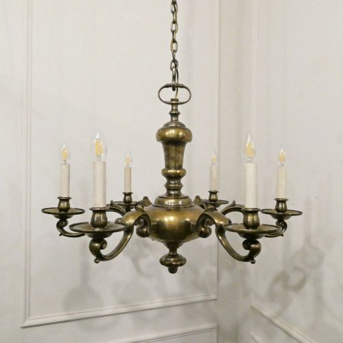 Large Edwardian Brass Chandelier Attributed to Faraday & Son