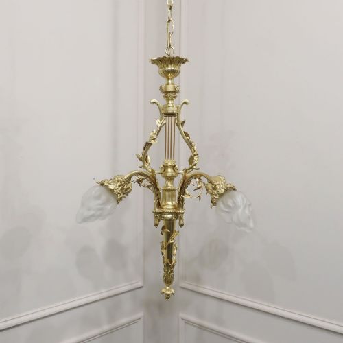 French Neoclassical Style Gilt Bronze Lyre Chandelier