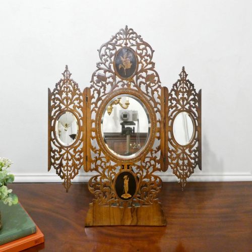 Italian Fretted Walnut Dressing Table Mirror