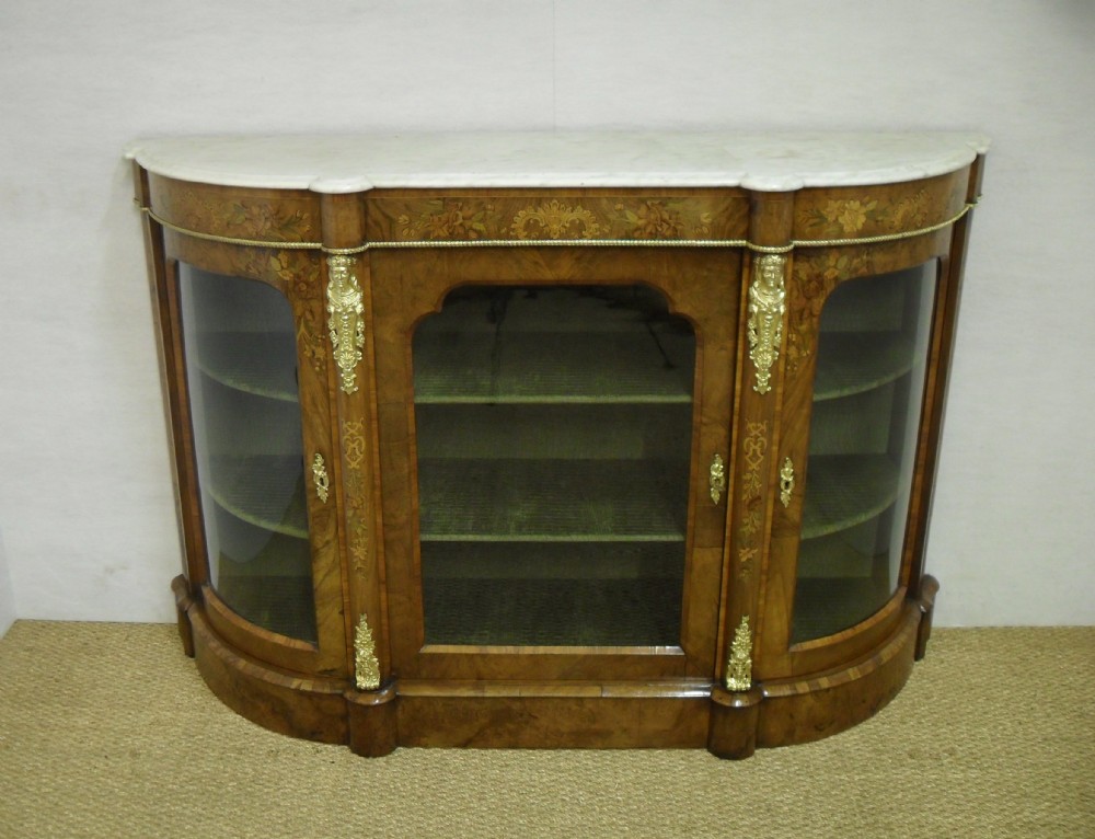 English Walnut Marquetry Credenza