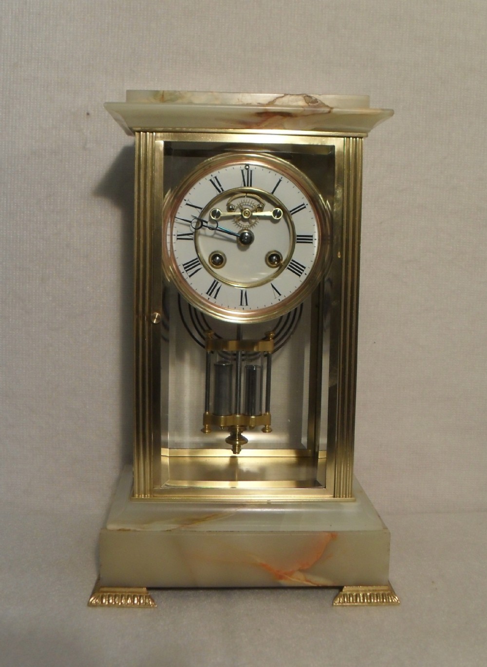 Brass and Onyx Marble Mantel Clock
