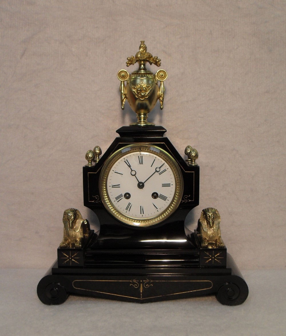 French Black Slate Mantel Clock
