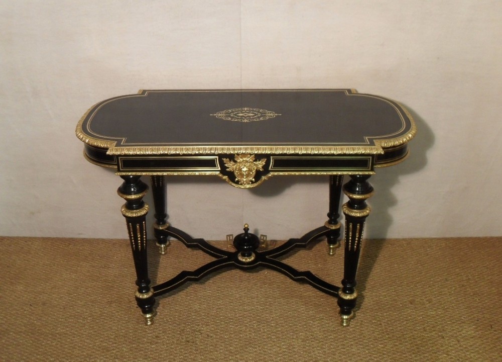French Ebonised and Brass Inlaid Centre Table