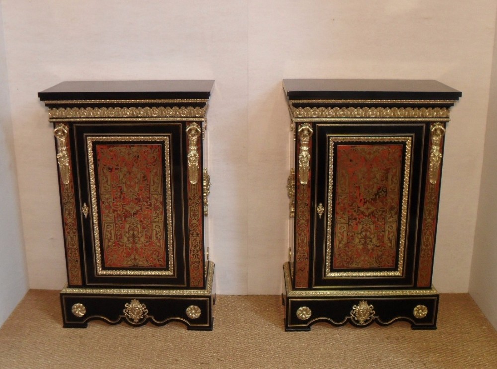 Pair of French Boulle Napoleon III Side Cabinets