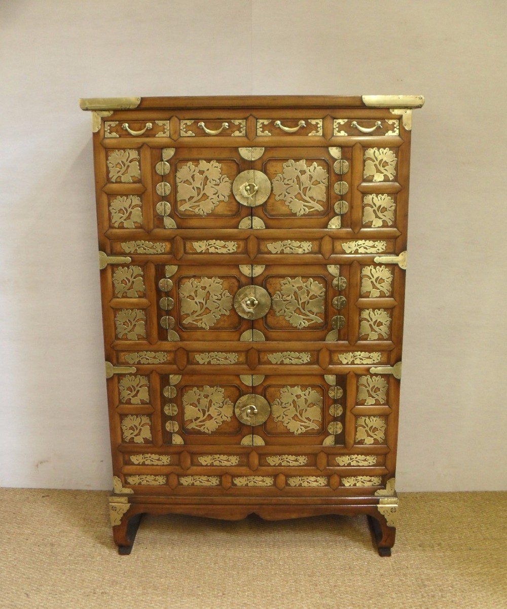 Korean Elm Tansu with Brass Decoration