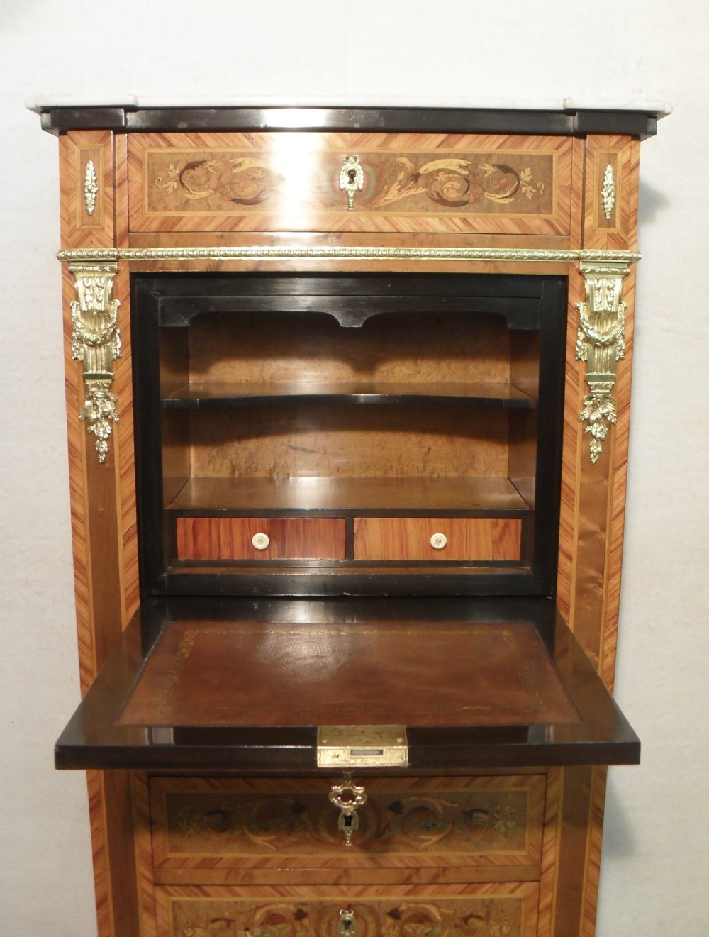 French 19th Century Marquetry Inlaid Escritoire Writing Cabinet View III