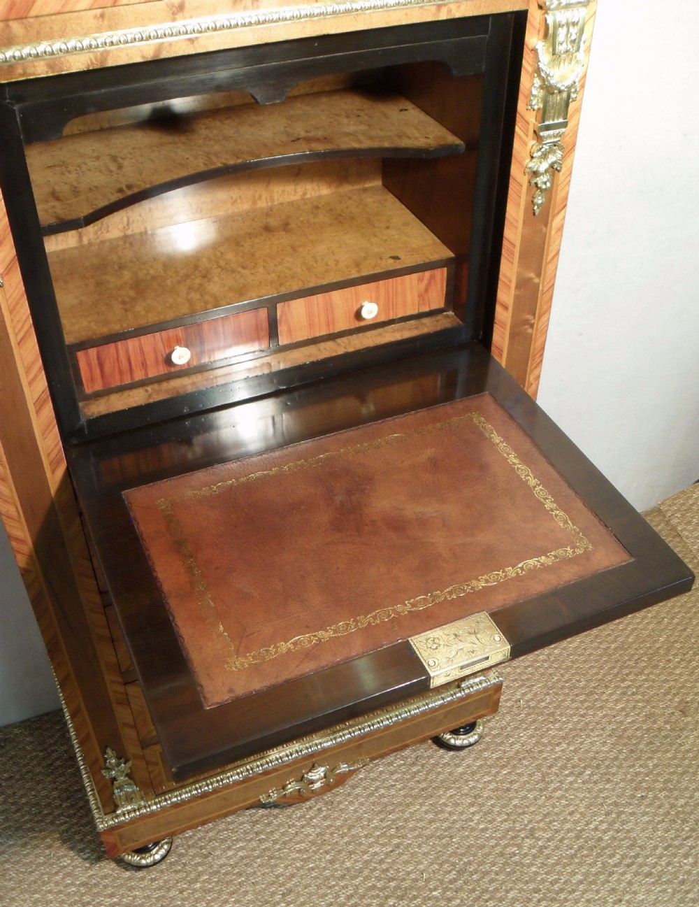 French 19th Century Marquetry Inlaid Escritoire Writing Cabinet View IV