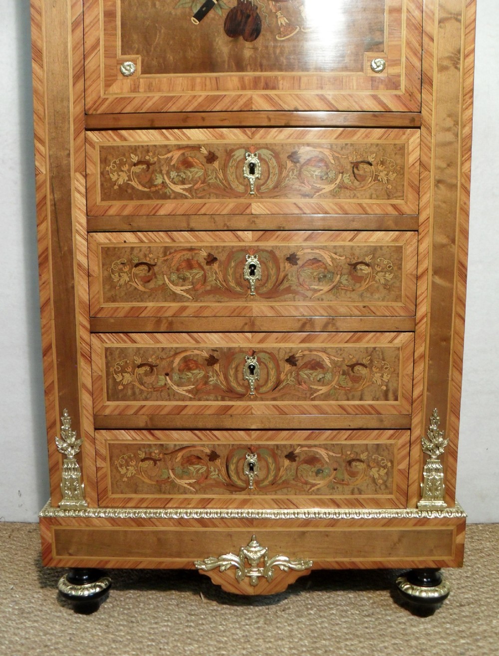 French 19th Century Marquetry Inlaid Escritoire Writing Cabinet View V