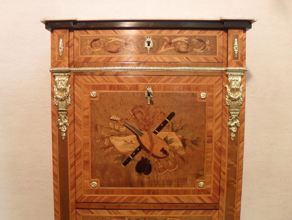 French 19th Century Marquetry Inlaid Escritoire Writing Cabinet View VI