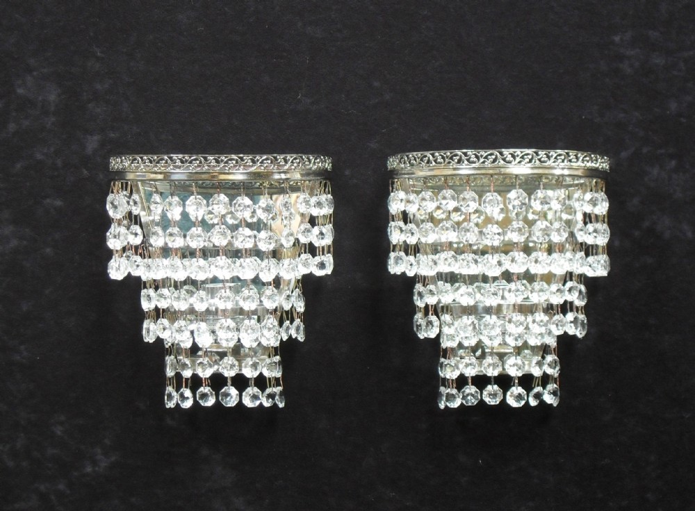 Pair of Art Deco Chrome and Glass Wall Lights