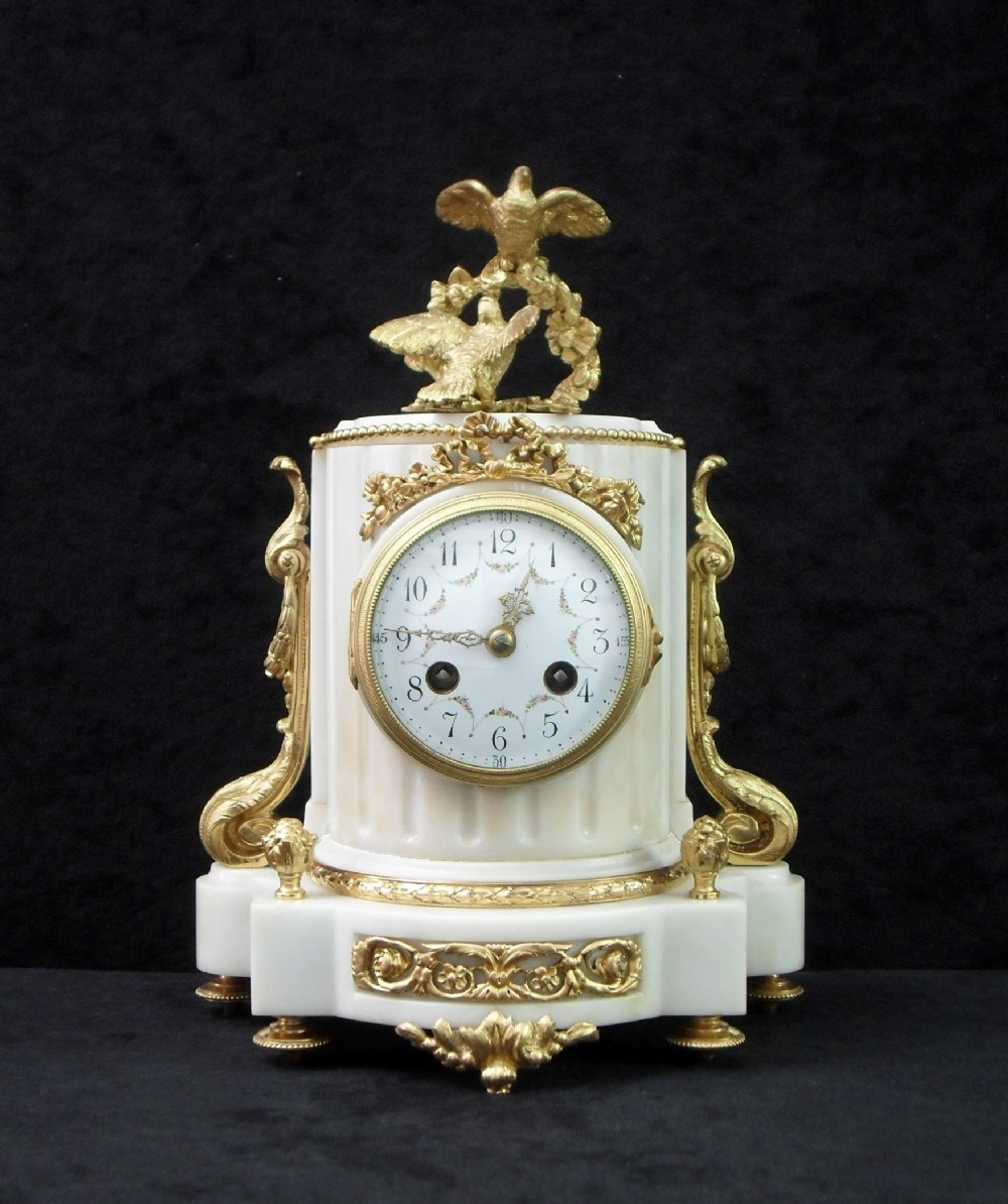 French Louis XVI Style Marble and Bronze Gilt Mantel Clock
