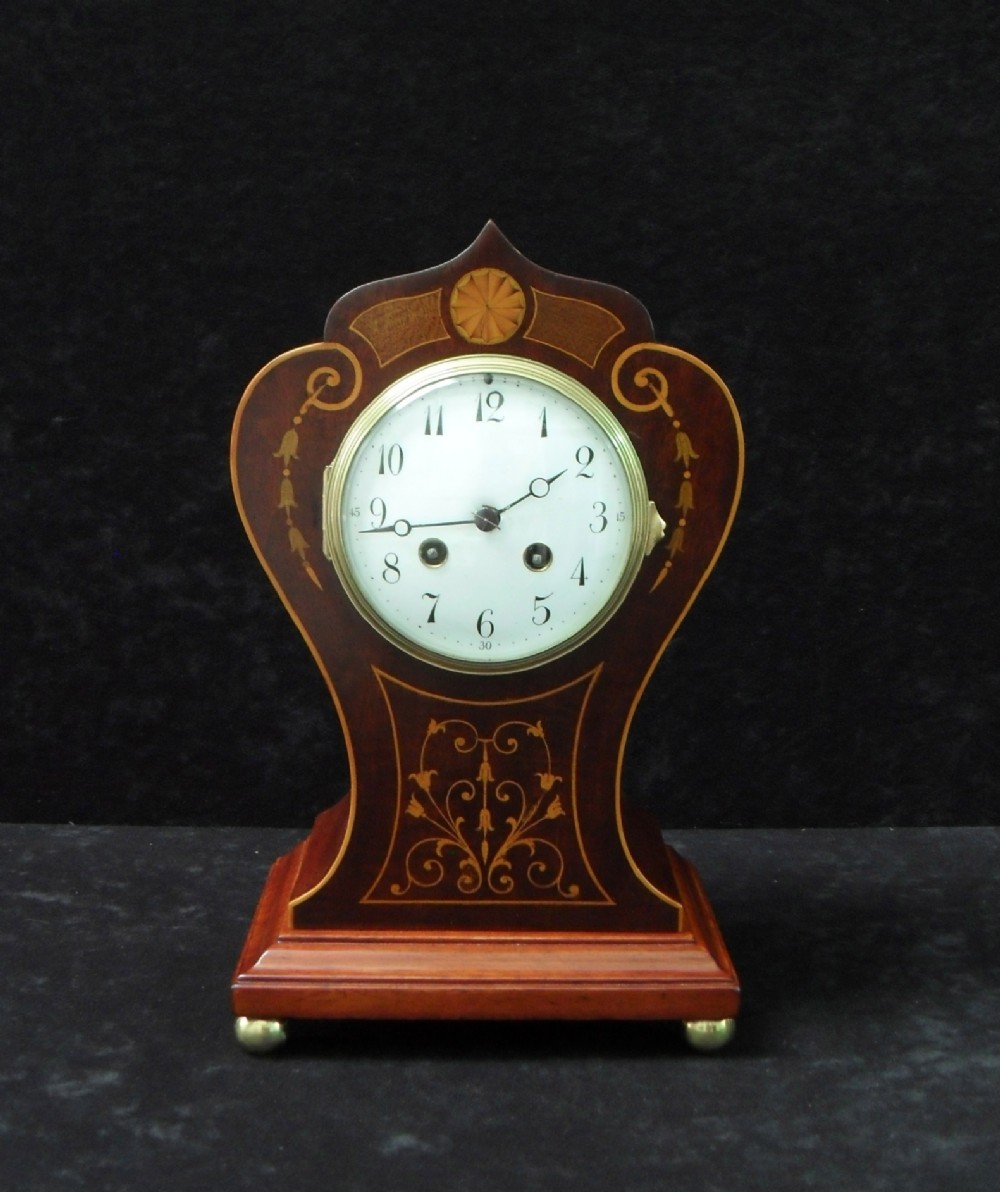 French Belle Epoque Mahogany Inlaid Mantel Clock
