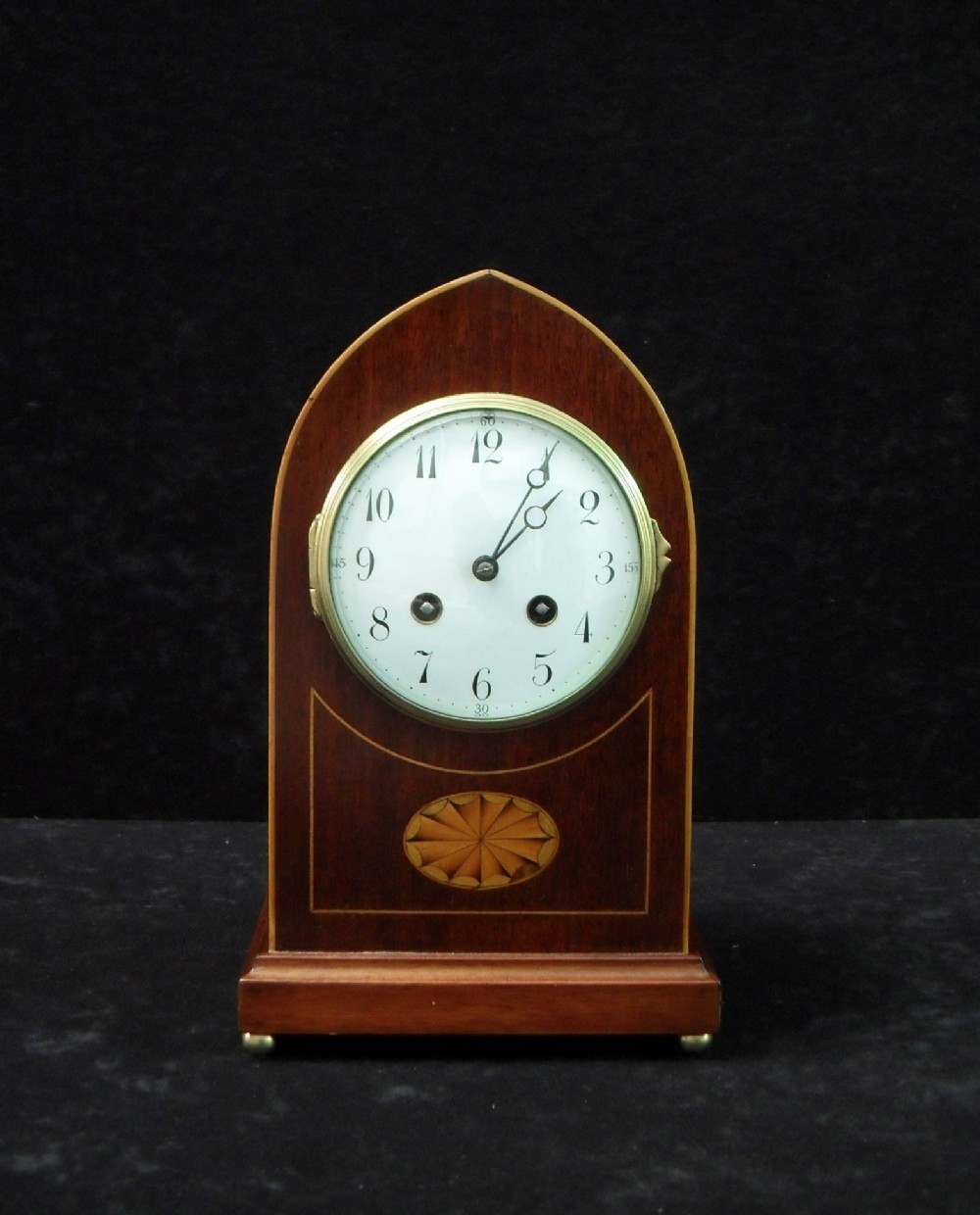 French Belle Epoque Mahogany Lancet Top Mantel Clock