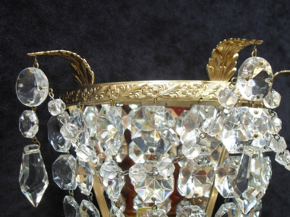 Pair of Italian Art Deco Crystal Glass Basket Wall Lights View IV