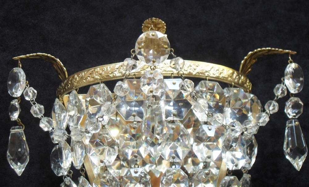 Pair of Italian Art Deco Crystal Glass Basket Wall Lights View V