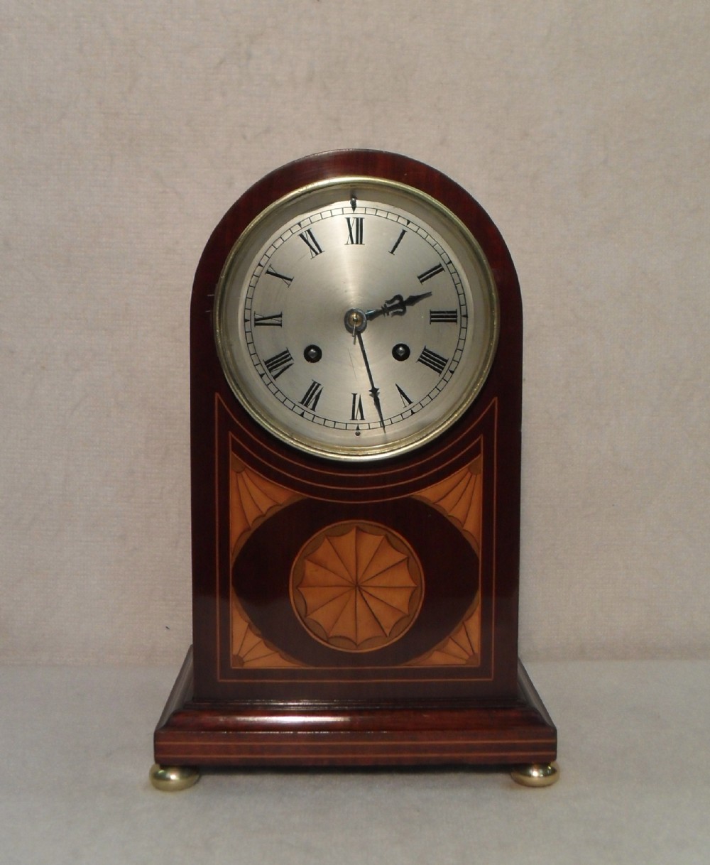 French Belle Epoque Mahogany Inlaid Mantel Clock