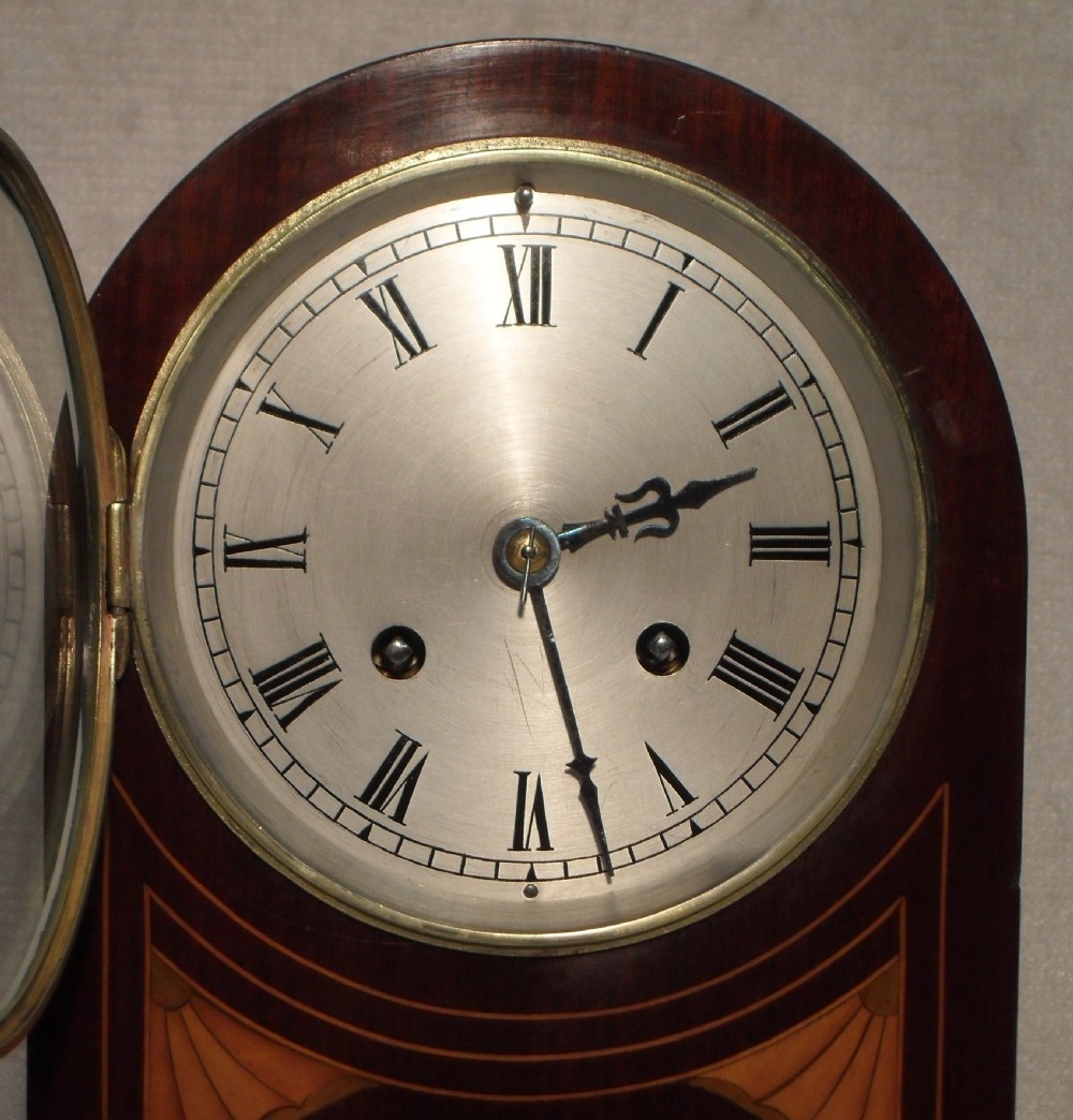 French Belle Epoque Mahogany Inlaid Mantel Clock View II