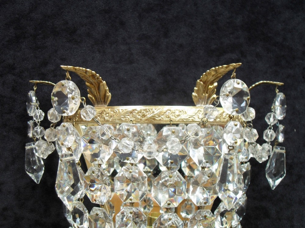 Pair of Art Deco Crystal Glass Basket Wall Lights View IV
