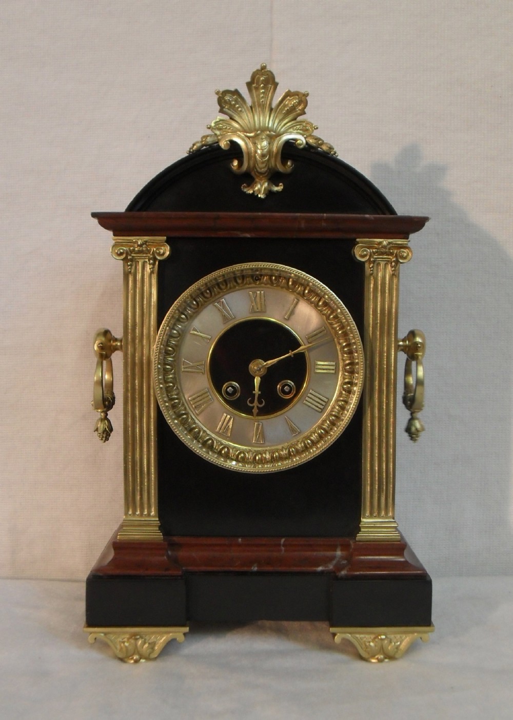 French Belle Epoque Black Slate and Marble Mantel Clock