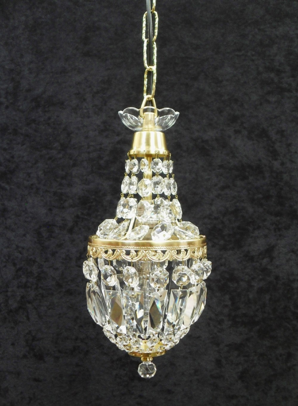 French Art Deco Crystal Glass Basket Chandelier