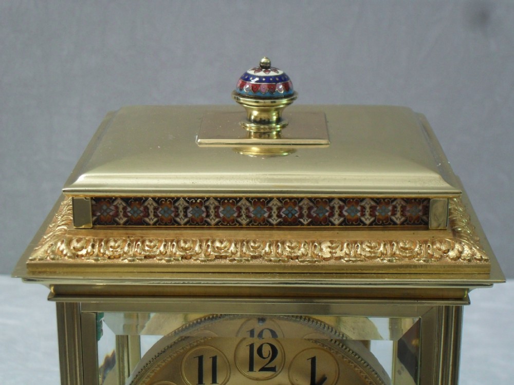 French Brass Four Glass and Champleve Mantel Clock  View III