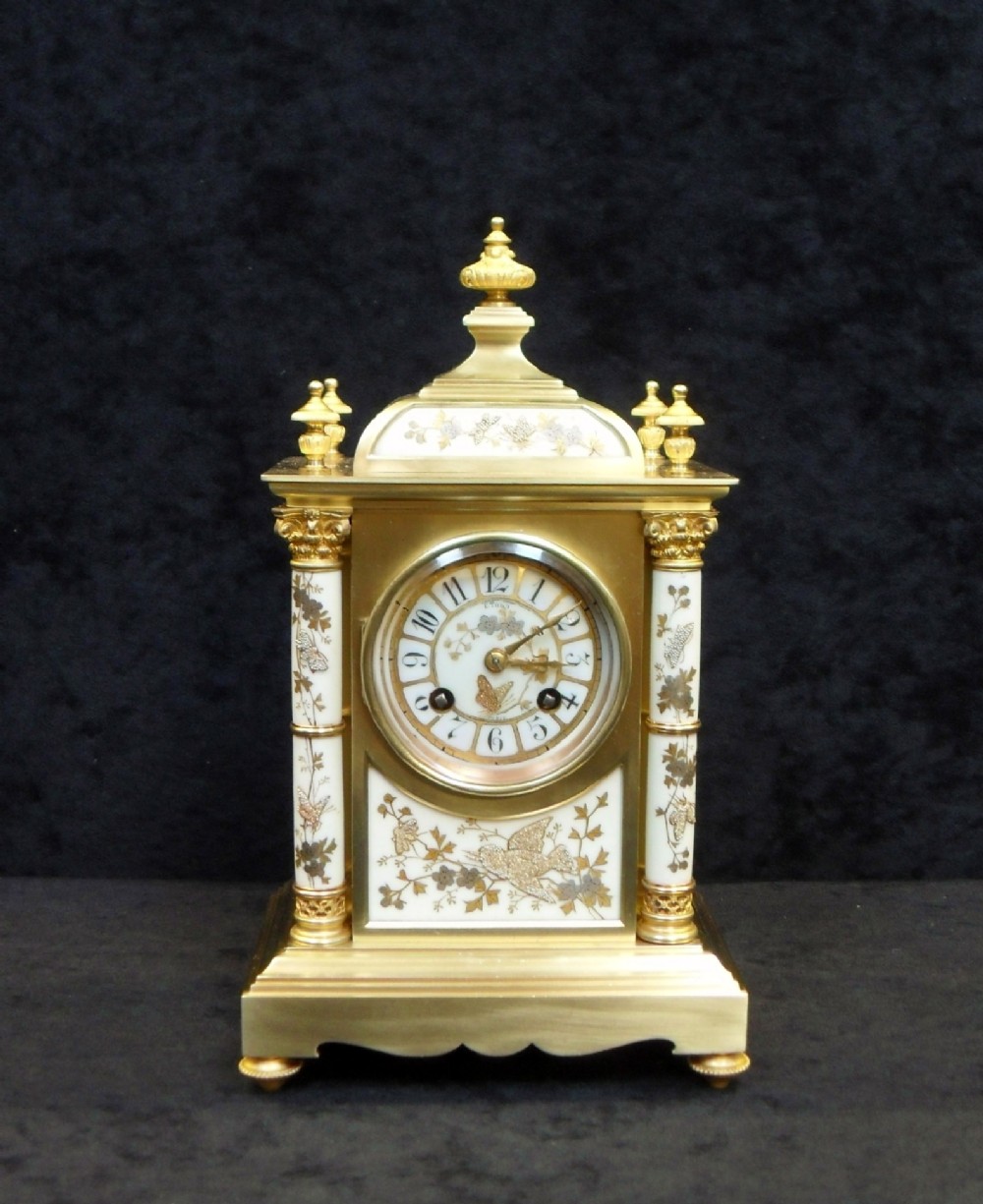 French Belle Epoque Brass and Porcelain Mantel Clock