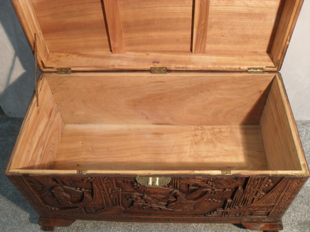 Early 20th Century Oriental Carved Camphor Wood Chest View IX