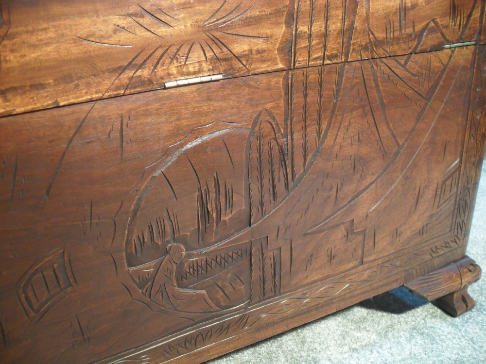 Early 20th Century Oriental Carved Camphor Wood Chest View XII