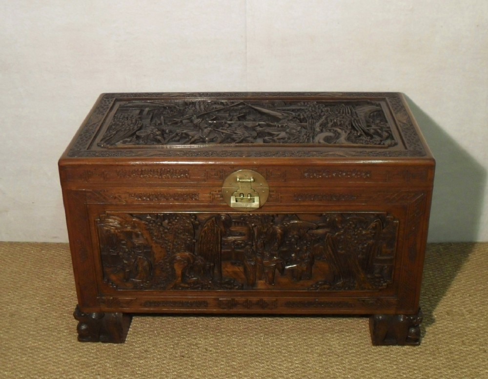 Early 20th Century Oriental Carved Camphor Wood Chest