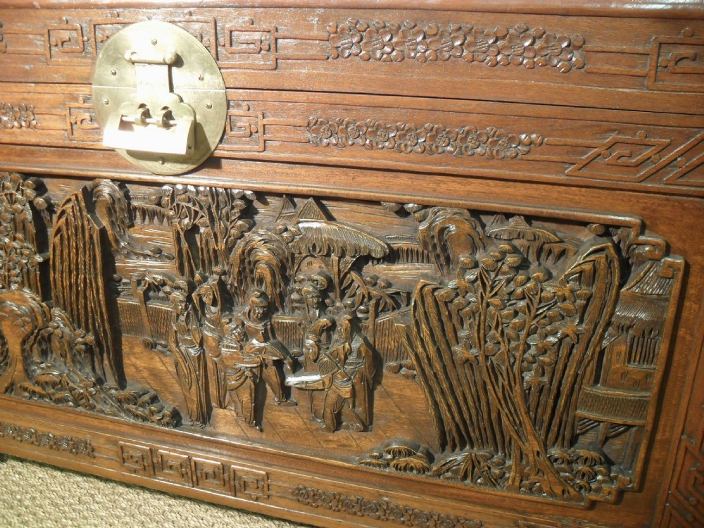 Early 20th Century Oriental Carved Camphor Wood Chest View V