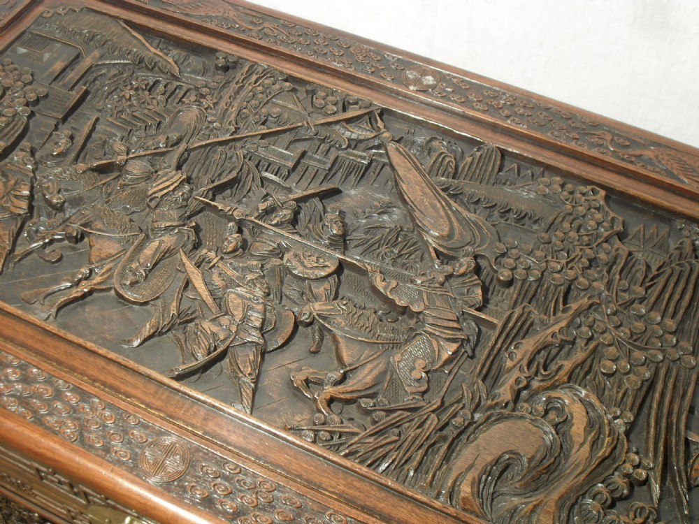 Early 20th Century Oriental Carved Camphor Wood Chest View VI