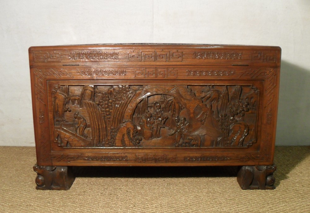 Early 20th Century Oriental Carved Camphor Wood Chest View IX