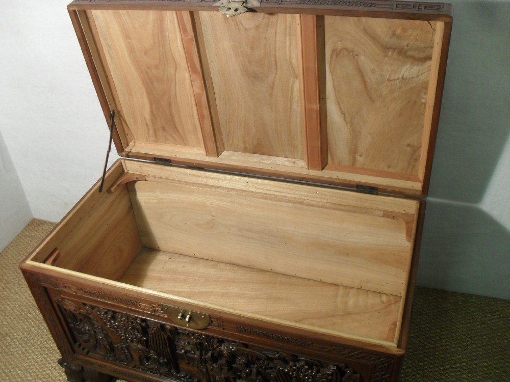 Early 20th Century Oriental Carved Camphor Wood Chest View XI