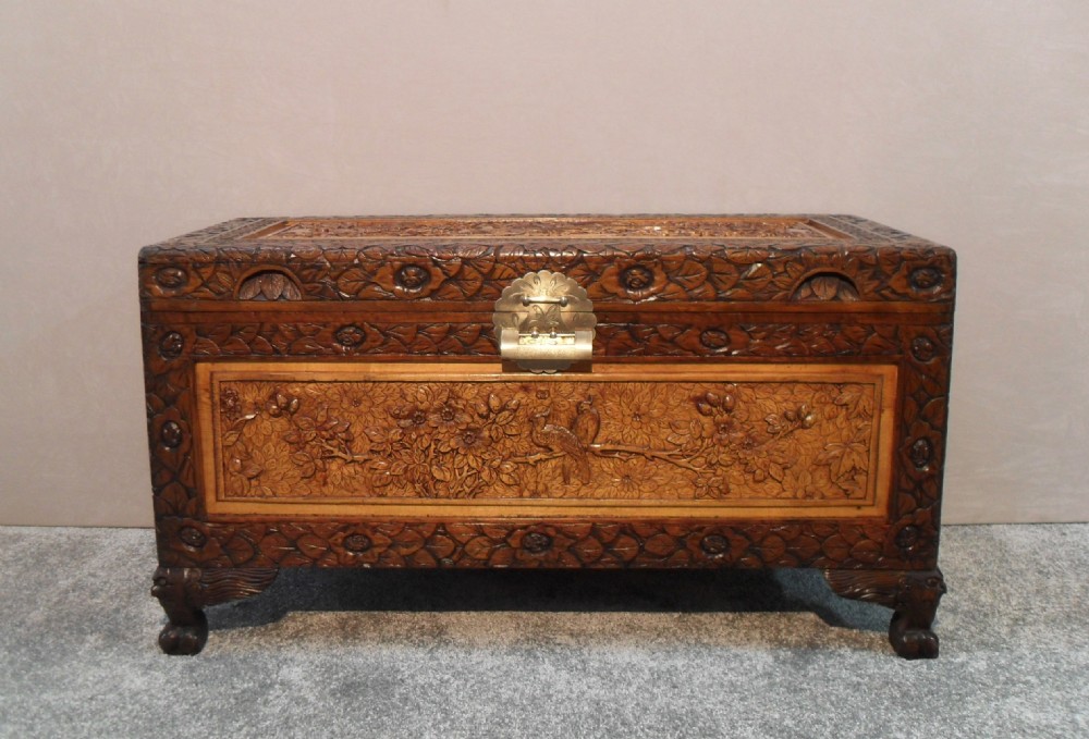 Early 20th Century Oriental Carved Camphor Wood Chest View II