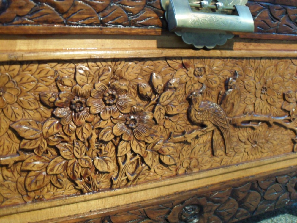 Early 20th Century Oriental Carved Camphor Wood Chest View VI