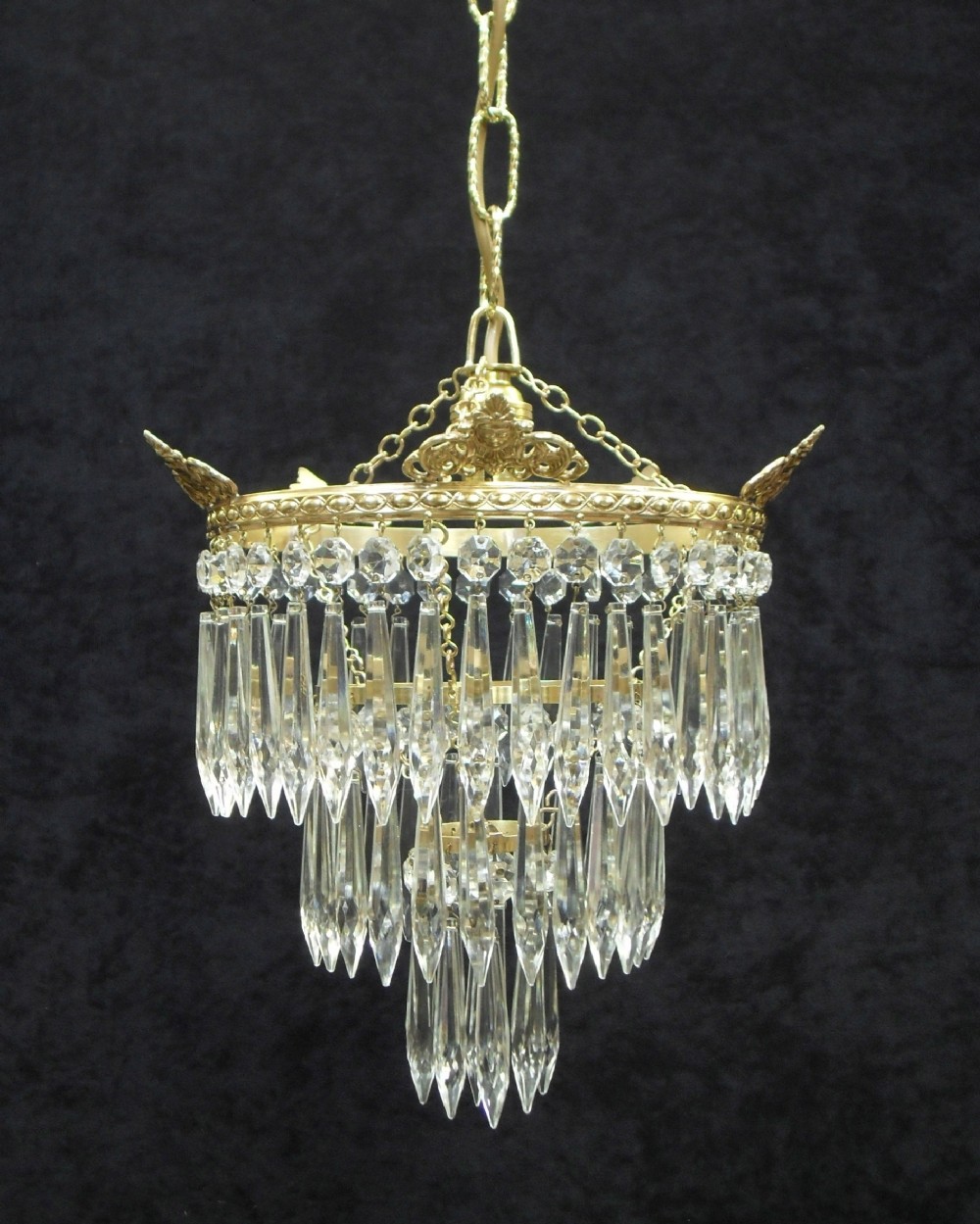 Art Deco Three Tier Crystal Glass Chandelier