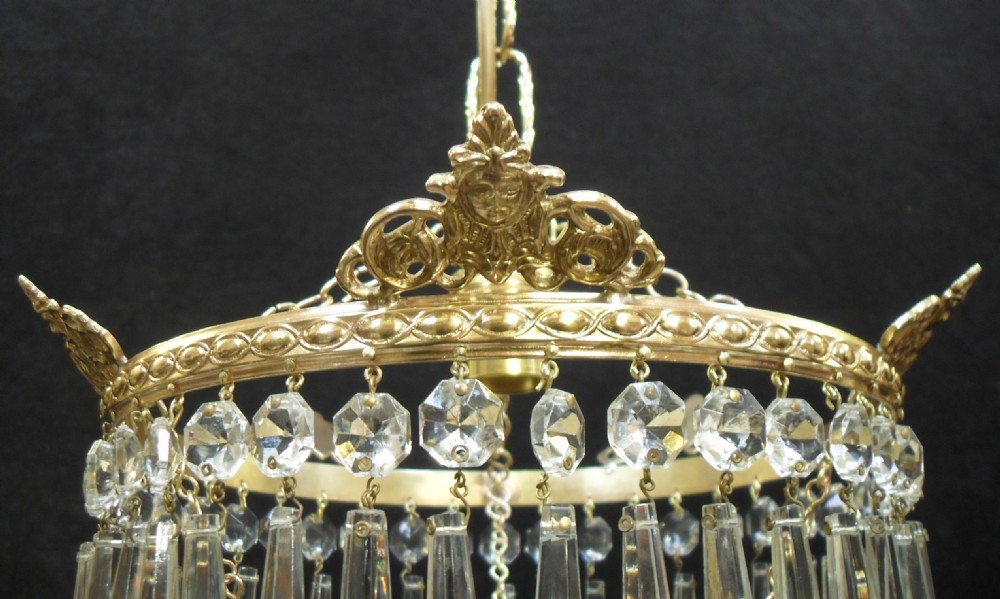 Art Deco Three Tier Crystal Glass Chandelier View V