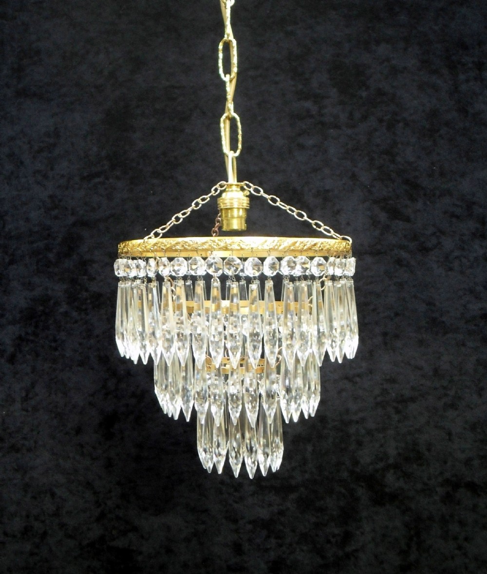 Italian Art Deco Three Tier Crystal Glass Chandelier