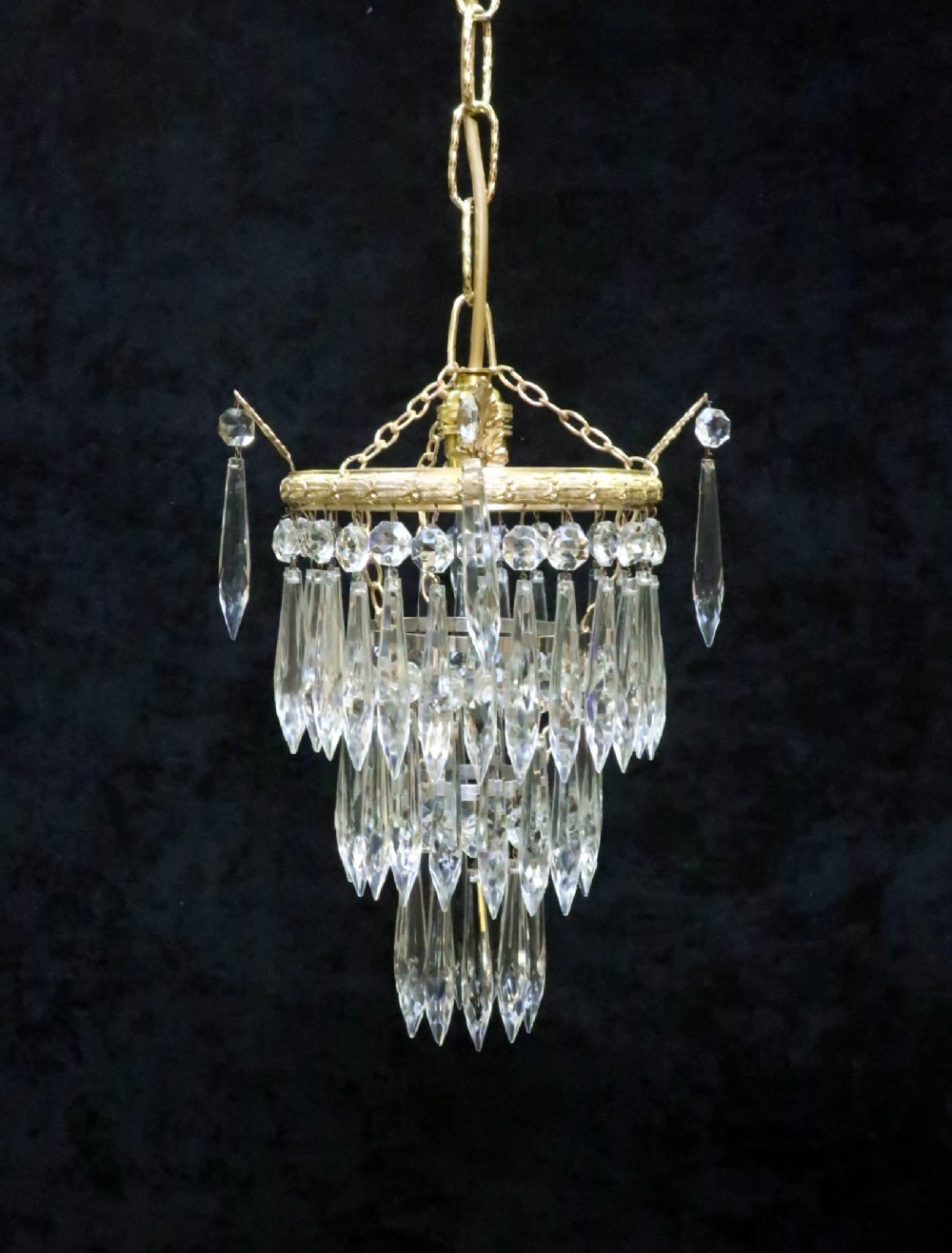 Italian Art Deco Three Tier Crystal Glass Chandelier