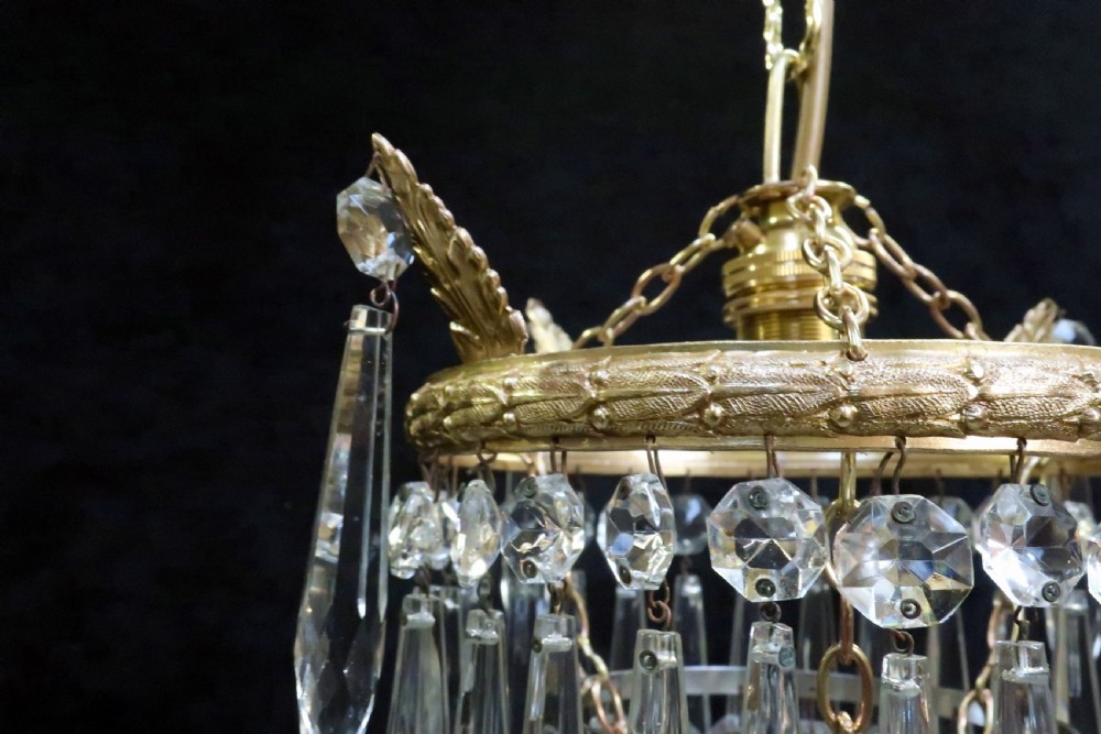 Italian Art Deco Three Tier Crystal Glass Chandelier View V