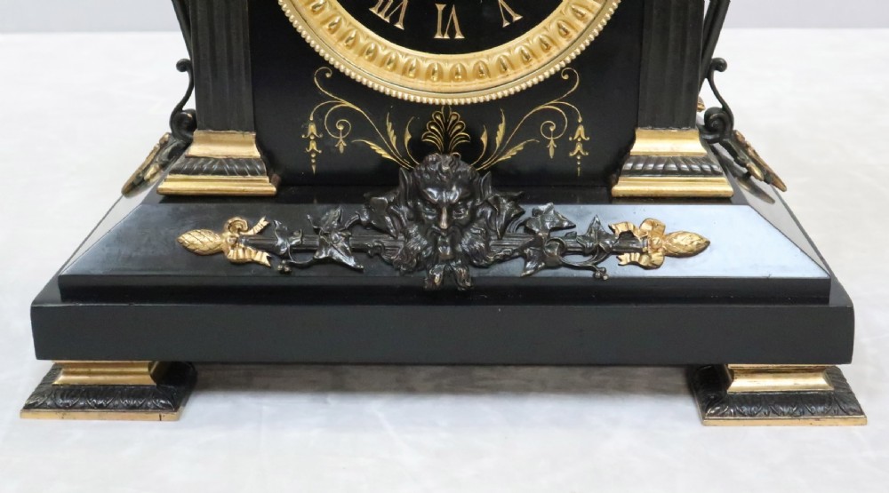 French Neoclassical Black Slate and Bronze Gilt Mantel Clock View III