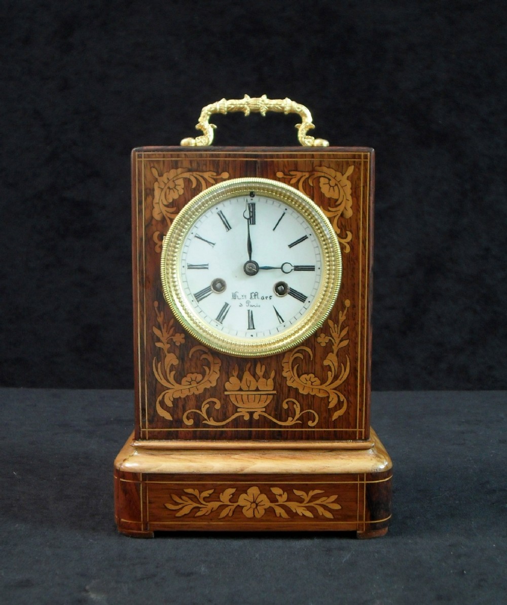 French Napoleon III Rosewood Campaign Mantel Clock