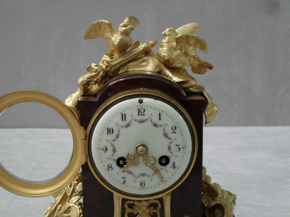 French Marble and Bronze Gilt Clock Set in Louis XIV Style View IV