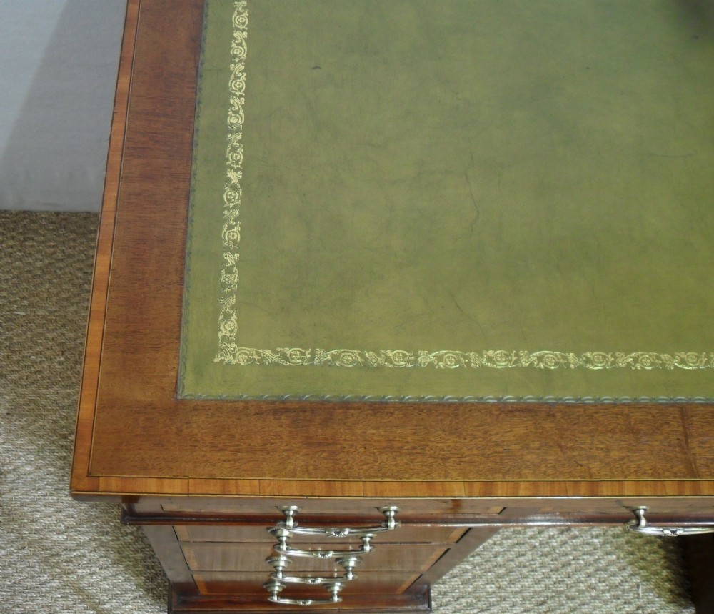 Edwardian Mahogany and Satinwood Pedestal Writing Desk View IV