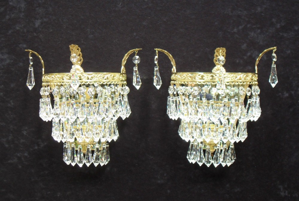 Pair of Italian Art Deco Crystal Glass Wall Lights